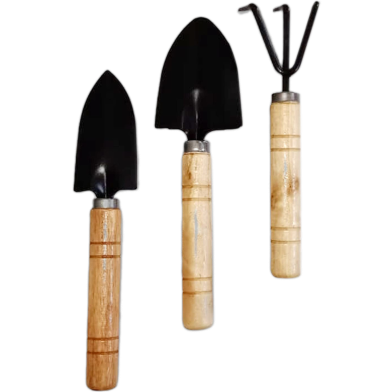 Mini Garden Shovel Rake Spade Arrangements Bonsai Tools Wooden Handle Set for Flower Pot Plants - 3 Pcs