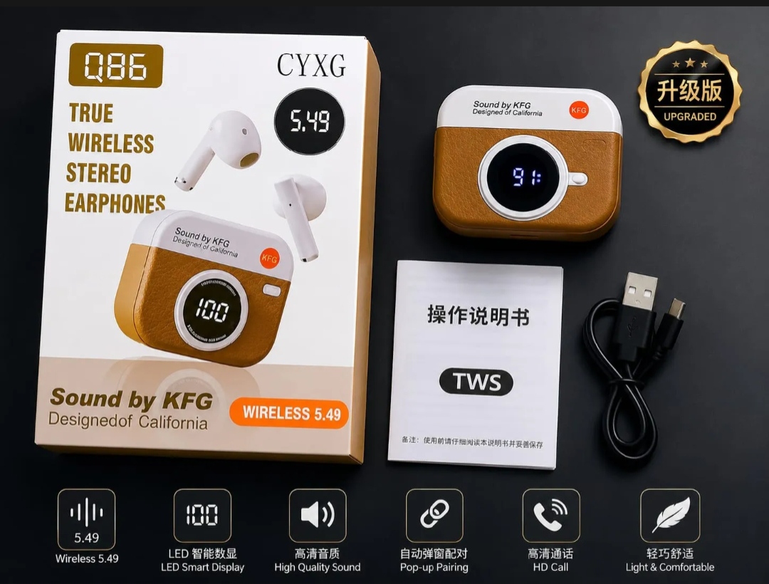 Q86 TWS Wireless Earphones Bluetooth 5.3 Retro Camera Style Design | Ezikini