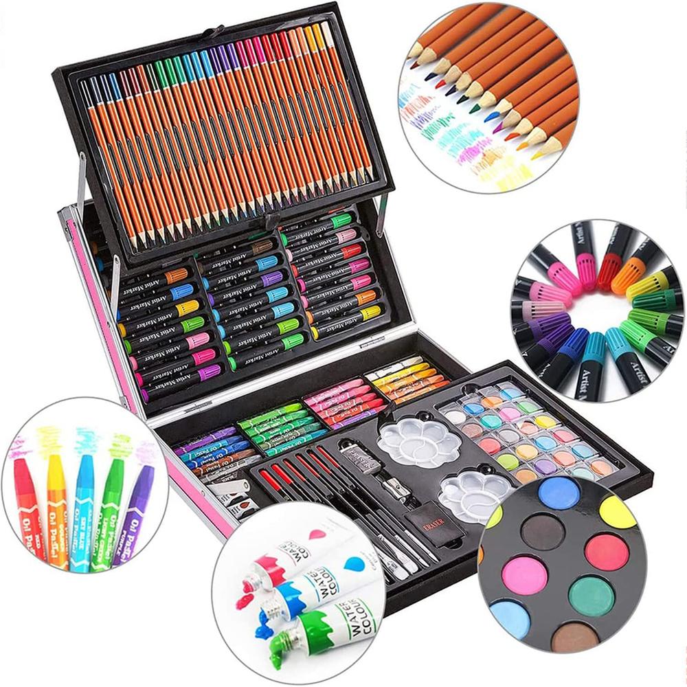 145 Pcs Art Supplies Set for Kids, Portable Aluminum Case Art Kit (Any Color Box)