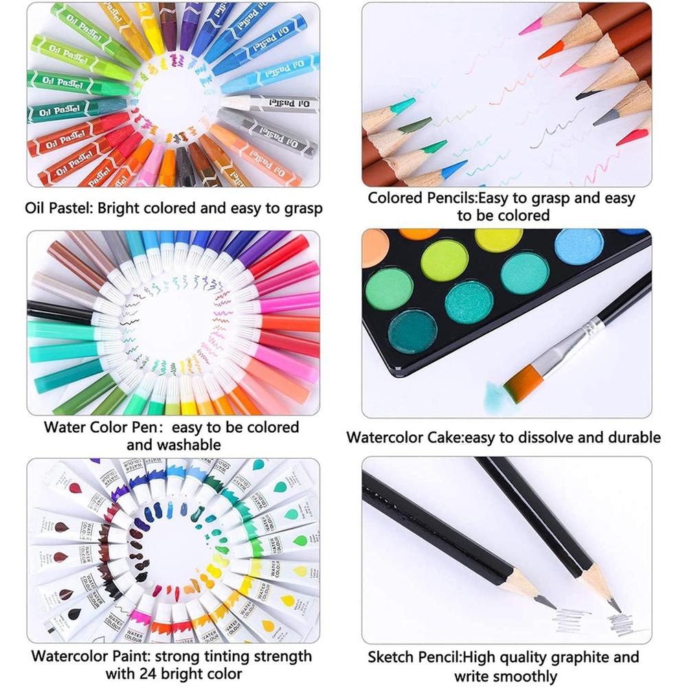 145 Pcs Art Supplies Set for Kids, Portable Aluminum Case Art Kit (Any Color Box)