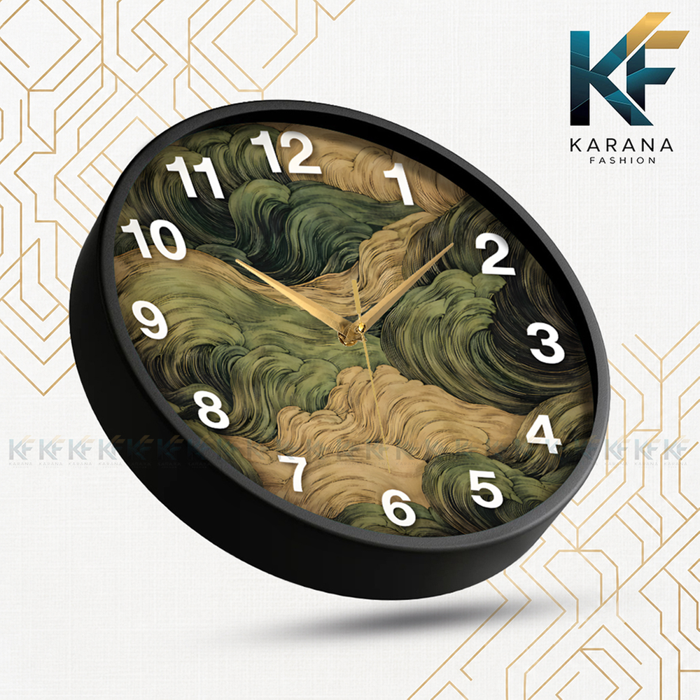 Karana Fashion 12 Inch Vintage Oriental Waves Wall Clock Abstract Japanese Art Style Home Decor - (KW 22)