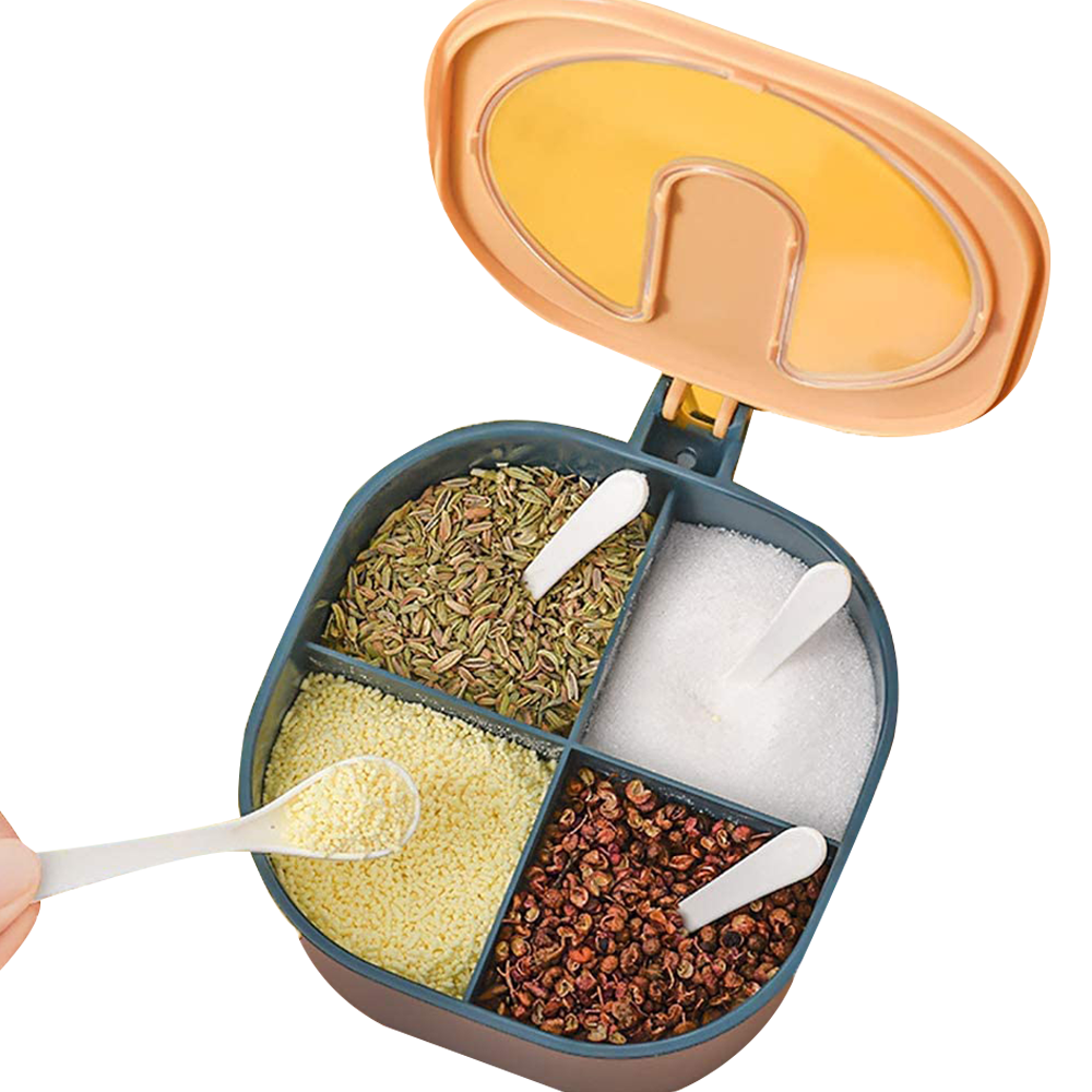 4 Compartment Mosla Box with Spoon – Compact Storage for Halud, Morich, Jeera and More