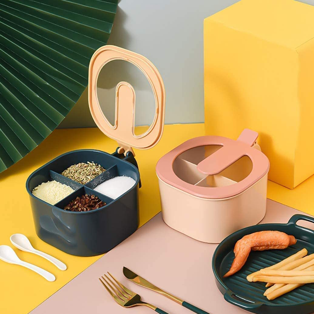 4 Compartment Mosla Box with Spoon – Compact Storage for Halud, Morich, Jeera and More