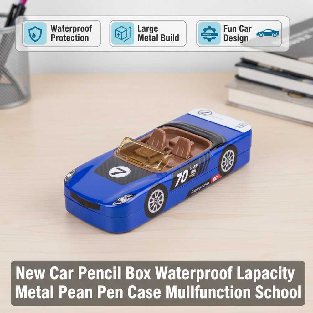 New Car Pencil Box Waterproof Large Capacity Metal Pen Case Multifunction School