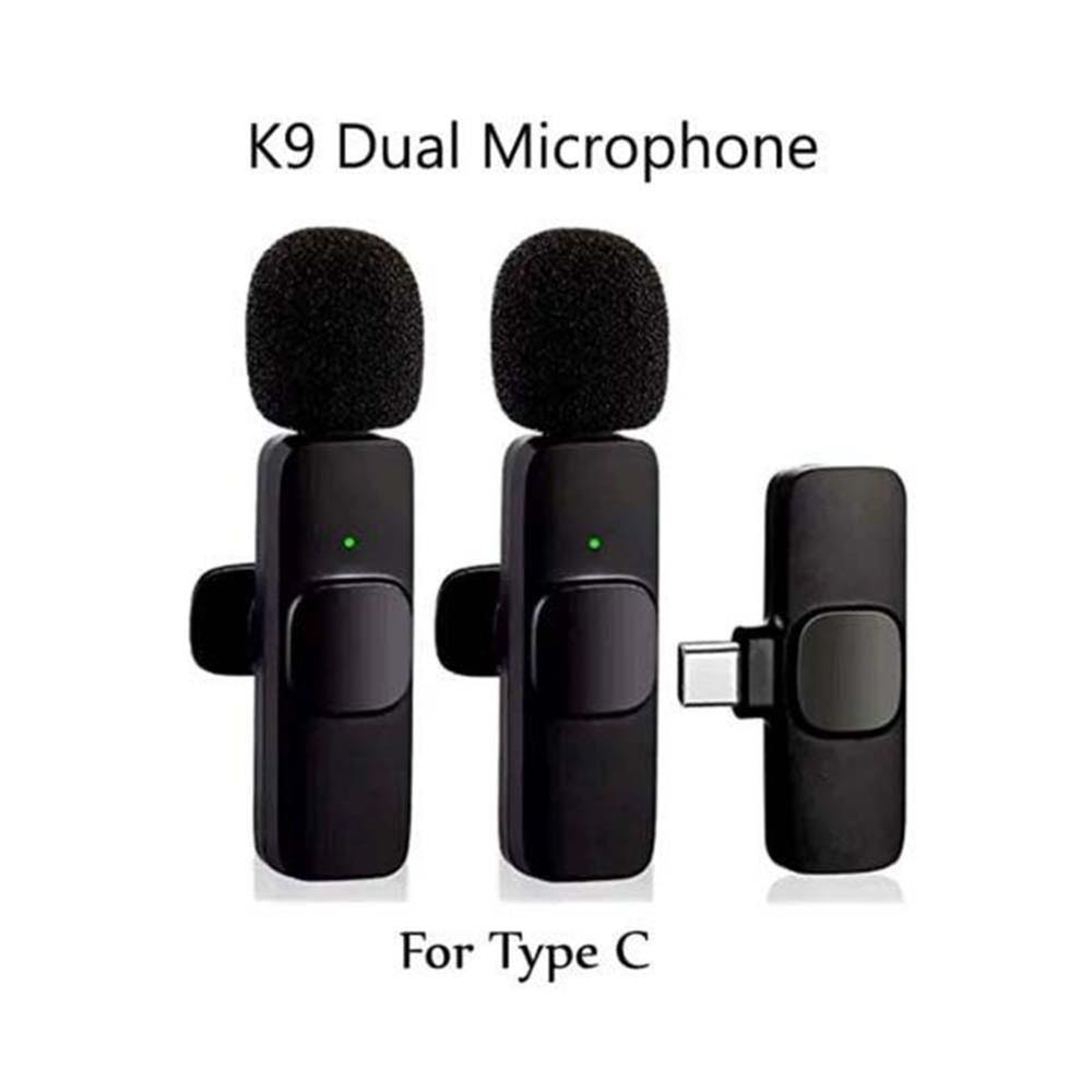 K9 Type C Duel Wireless Lavalier Microphone Noise Reduction Outdoor Live Broadcast USB Lavalier Microphone For Mobile Phone