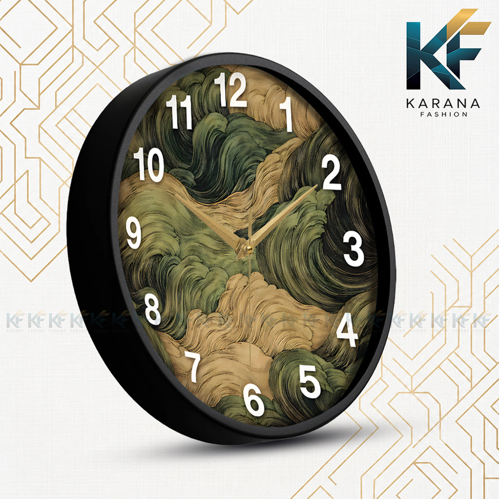 Karana Fashion 12 Inch Vintage Oriental Waves Wall Clock Abstract Japanese Art Style Home Decor - (KW 22)