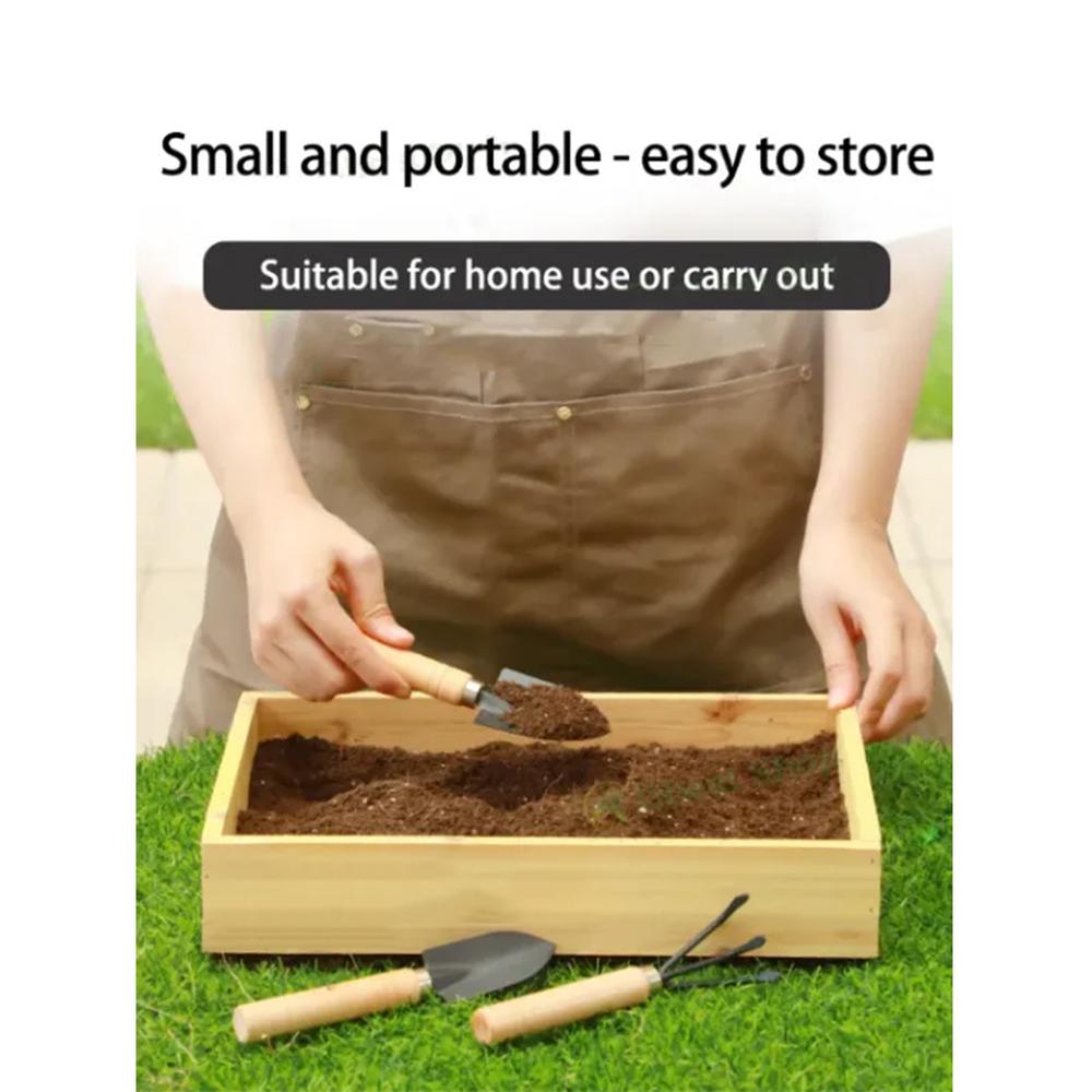 Mini Garden Shovel Rake Spade Arrangements Bonsai Tools Wooden Handle Set for Flower Pot Plants - 3 Pcs