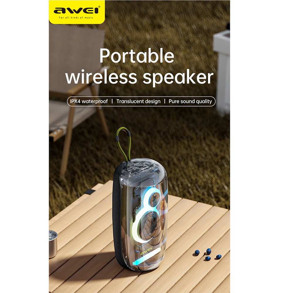 AWEI KA32 Waterproof Bluetooth Speaker TWS Pairing Music Player Subwoofer with Colorful Light