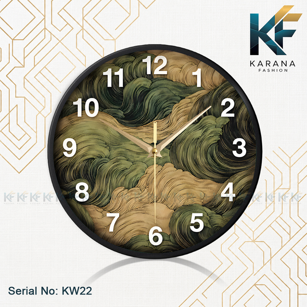 Karana Fashion 12 Inch Vintage Oriental Waves Wall Clock Abstract Japanese Art Style Home Decor - (KW 22)
