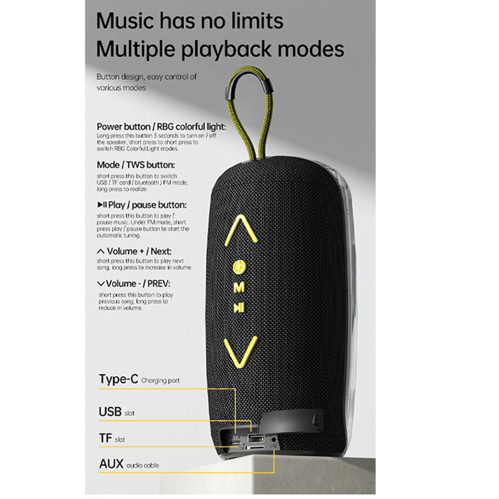 AWEI KA32 Waterproof Bluetooth Speaker TWS Pairing Music Player Subwoofer with Colorful Light