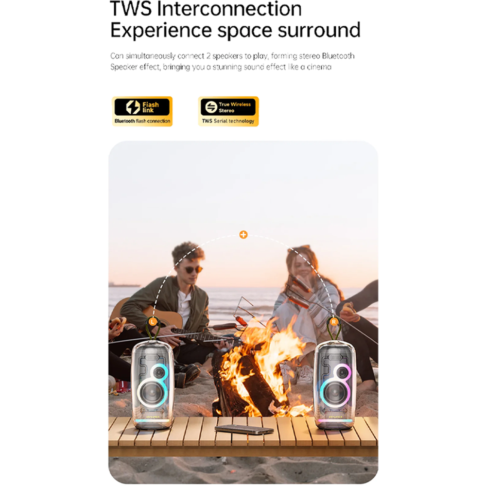 AWEI KA32 Waterproof Bluetooth Speaker TWS Pairing Music Player Subwoofer with Colorful Light
