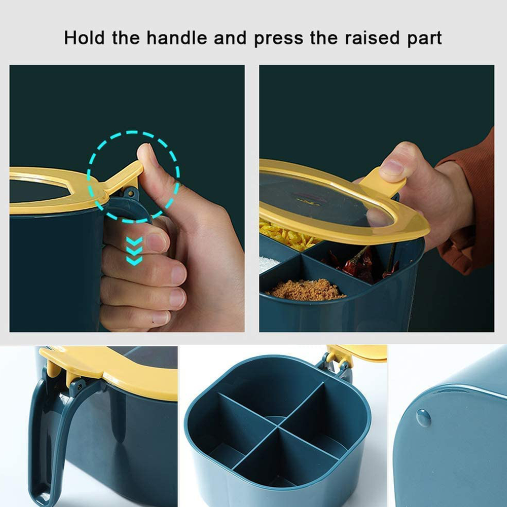 4 Compartment Mosla Box with Spoon – Compact Storage for Halud, Morich, Jeera and More