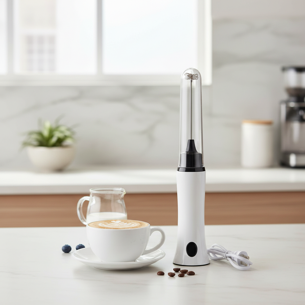 Hand Liquid Mixer and Coffee Maker Juice Maker Rechargeable - White